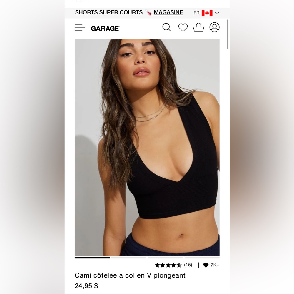 Garage Black top - Cami à col en V noir Garage